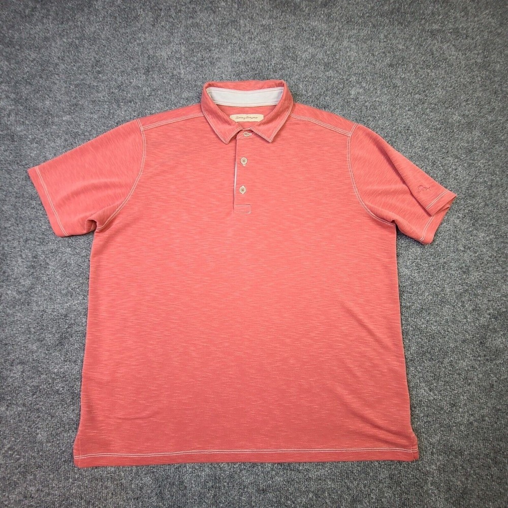 Tommy Bahama Mens Polo Shirt Large Red Short Sleeve Pullover Modal Blend